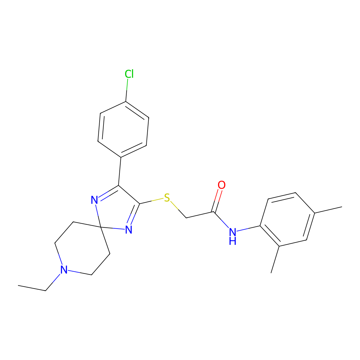 2-((3-(4-chlorophenyl)-8-ethyl-1,4,8-triazaspiro[4.5]deca-1,3-dien-2-yl)thio)-N-(2,4-dimethylphenyl)acetamide molecular structure, CAS 1189903-07-8