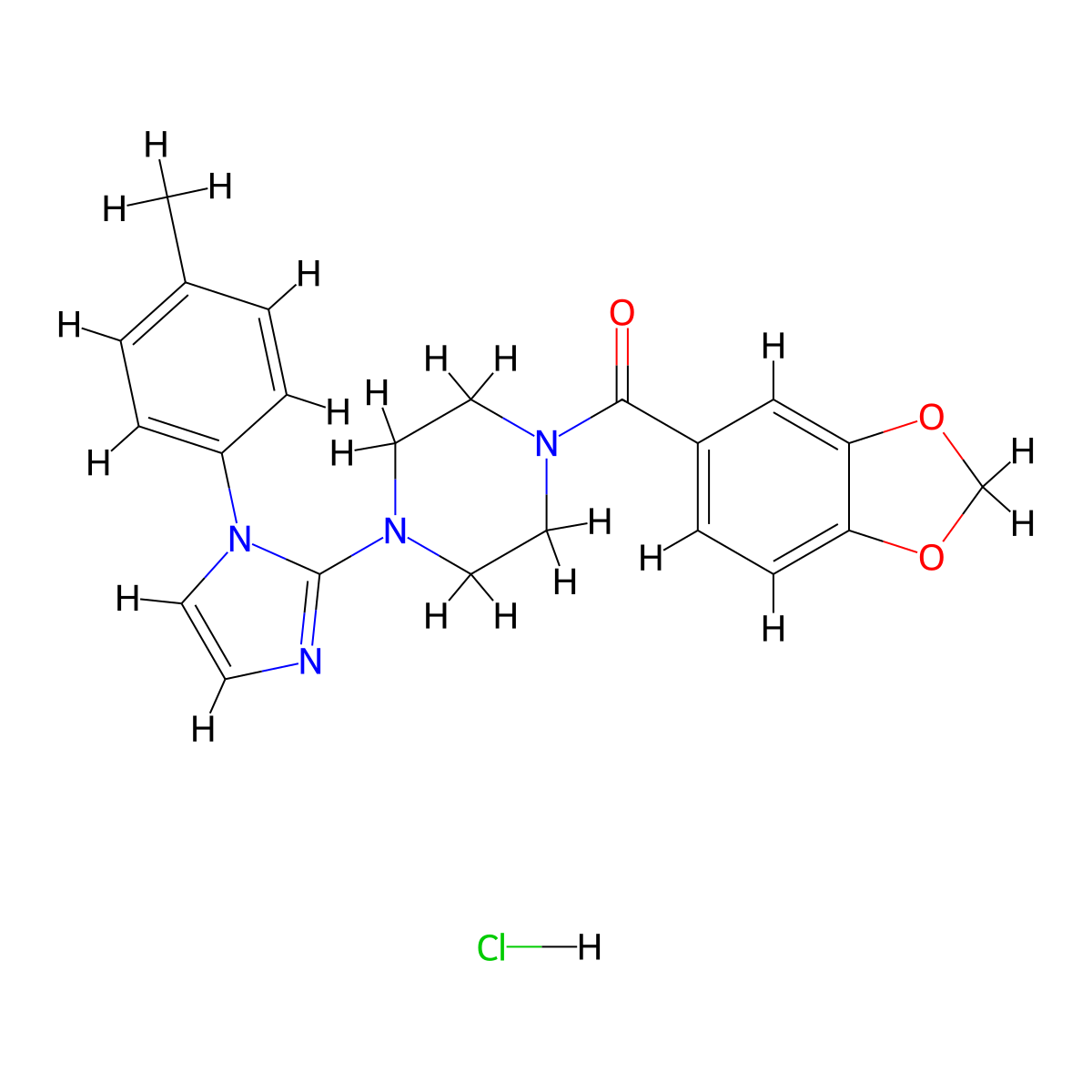 benzo[d][1,3]dioxol-5-yl(4-(1-(p-tolyl)-1H-imidazol-2-yl)piperazin-1-yl)methanone hydrochloride molecular structure, CAS 1189904-55-9
