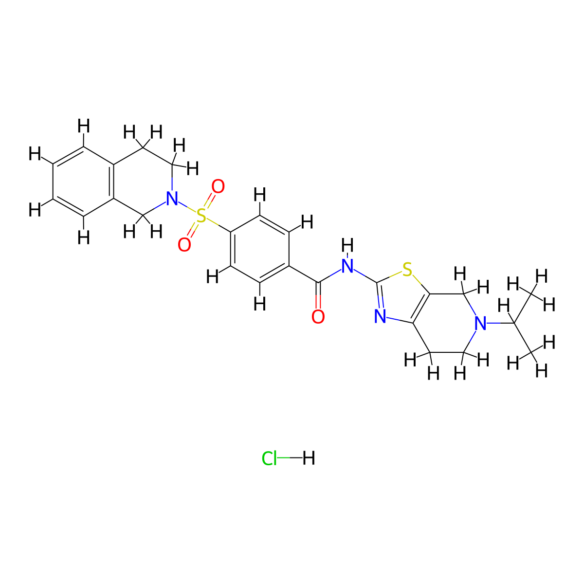 4-((3,4-dihydroisoquinolin-2(1H)-yl)sulfonyl)-N-(5-isopropyl-4,5,6,7-tetrahydrothiazolo[5,4-c]pyridin-2-yl)benzamide hydrochloride molecular structure, CAS 1189906-34-0
