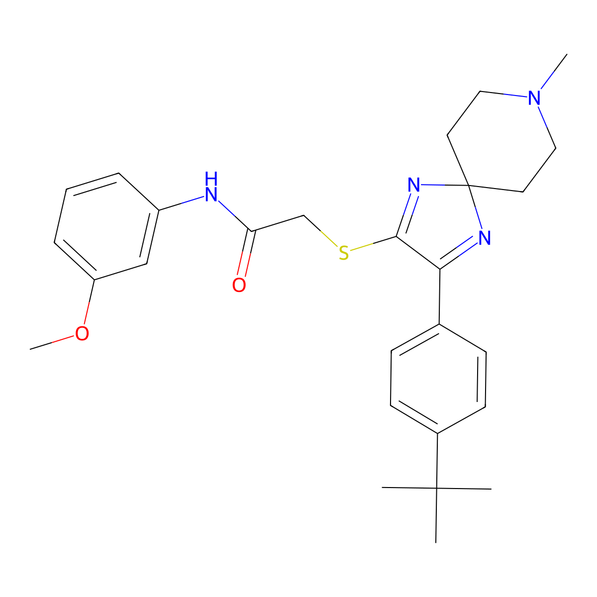 2-{[3-(4-tert-butylphenyl)-8-methyl-1,4,8-triazaspiro[4.5]deca-1,3-dien-2-yl]thio}-N-(3-methoxyphenyl)acetamide molecular structure, CAS 1189906-66-8
