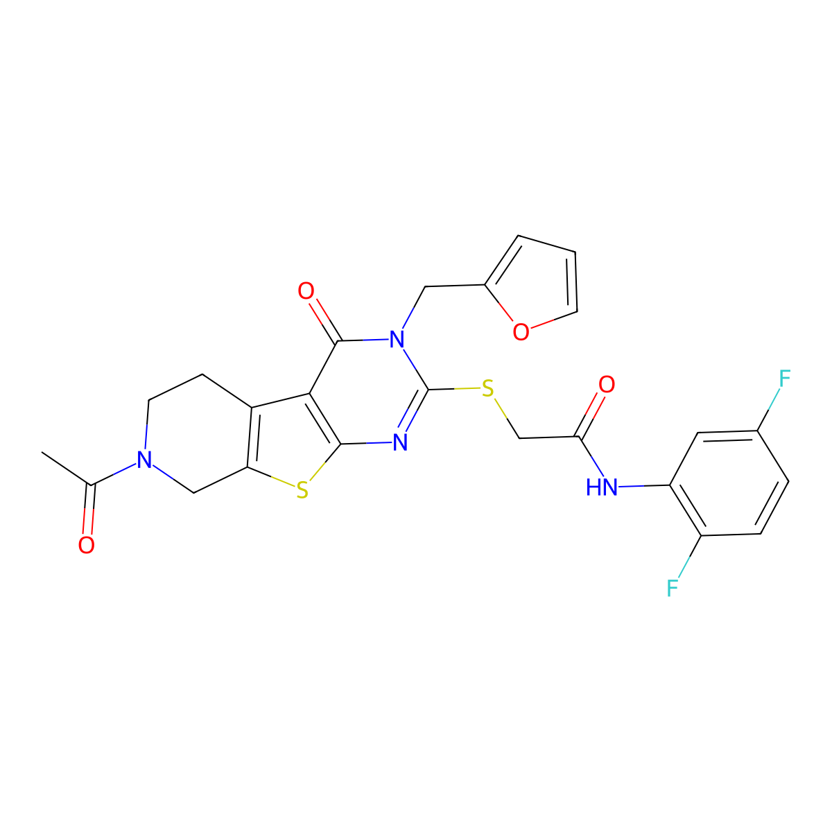 2-({11-acetyl-4-[(furan-2-yl)methyl]-3-oxo-8-thia-4,6,11-triazatricyclo[7.4.0.0^{2,7}]trideca-1(9),2(7),5-trien-5-yl}sulfanyl)-N-(2,5-difluorophenyl)acetamide molecular structure, CAS 1189906-77-1