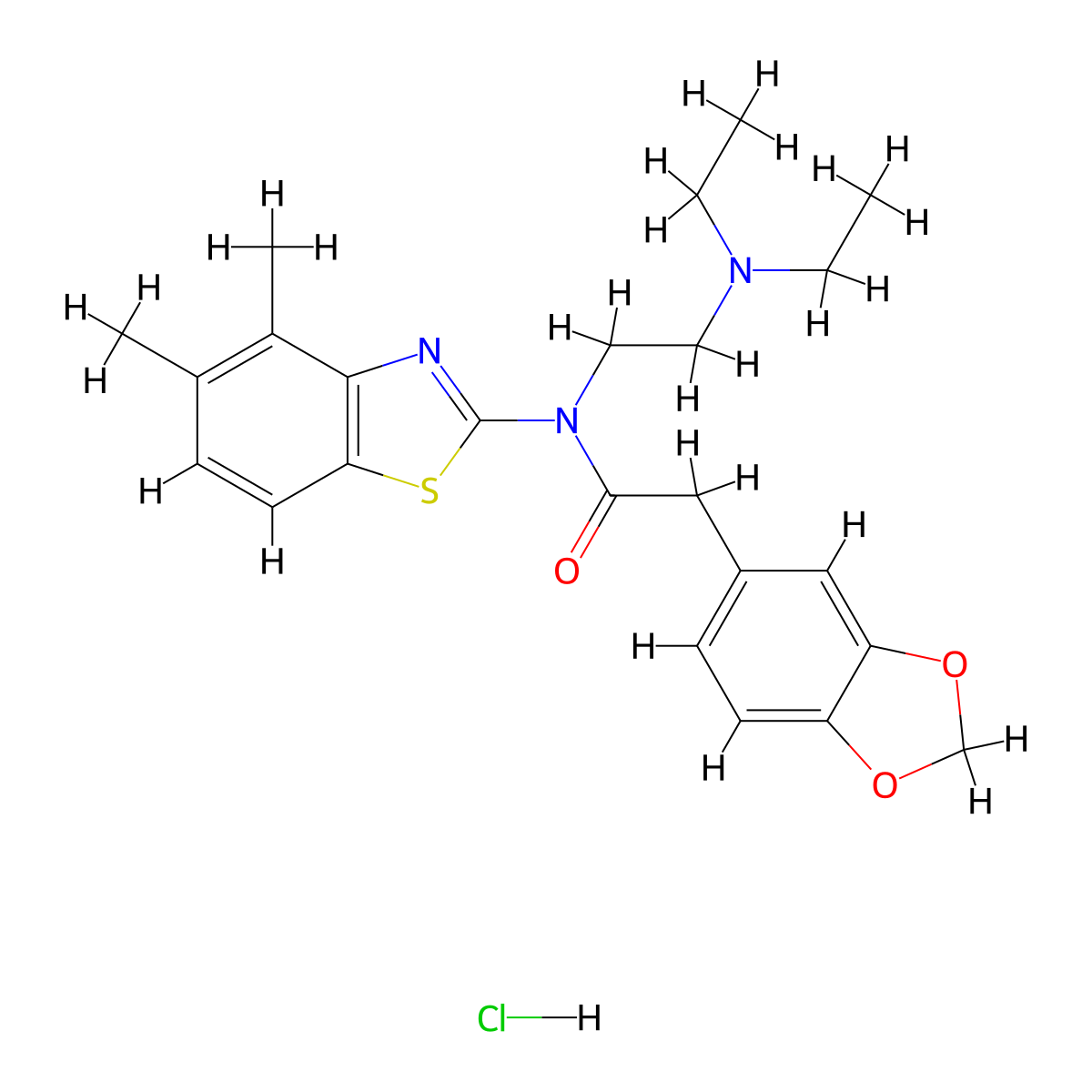2-(benzo[d][1,3]dioxol-5-yl)-N-(2-(diethylamino)ethyl)-N-(4,5-dimethylbenzo[d]thiazol-2-yl)acetamide hydrochloride molecular structure, CAS 1189906-78-2