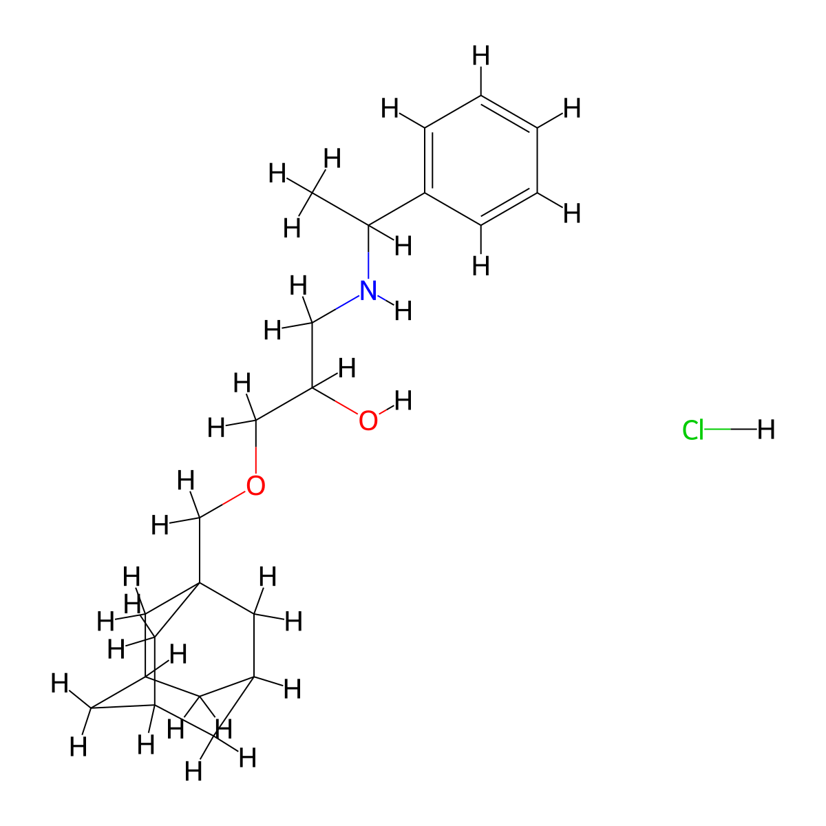 {3-[(Adamantan-1-yl)methoxy]-2-hydroxypropyl}(1-phenylethyl)amine hydrochloride molecular structure, CAS 1189906-80-6