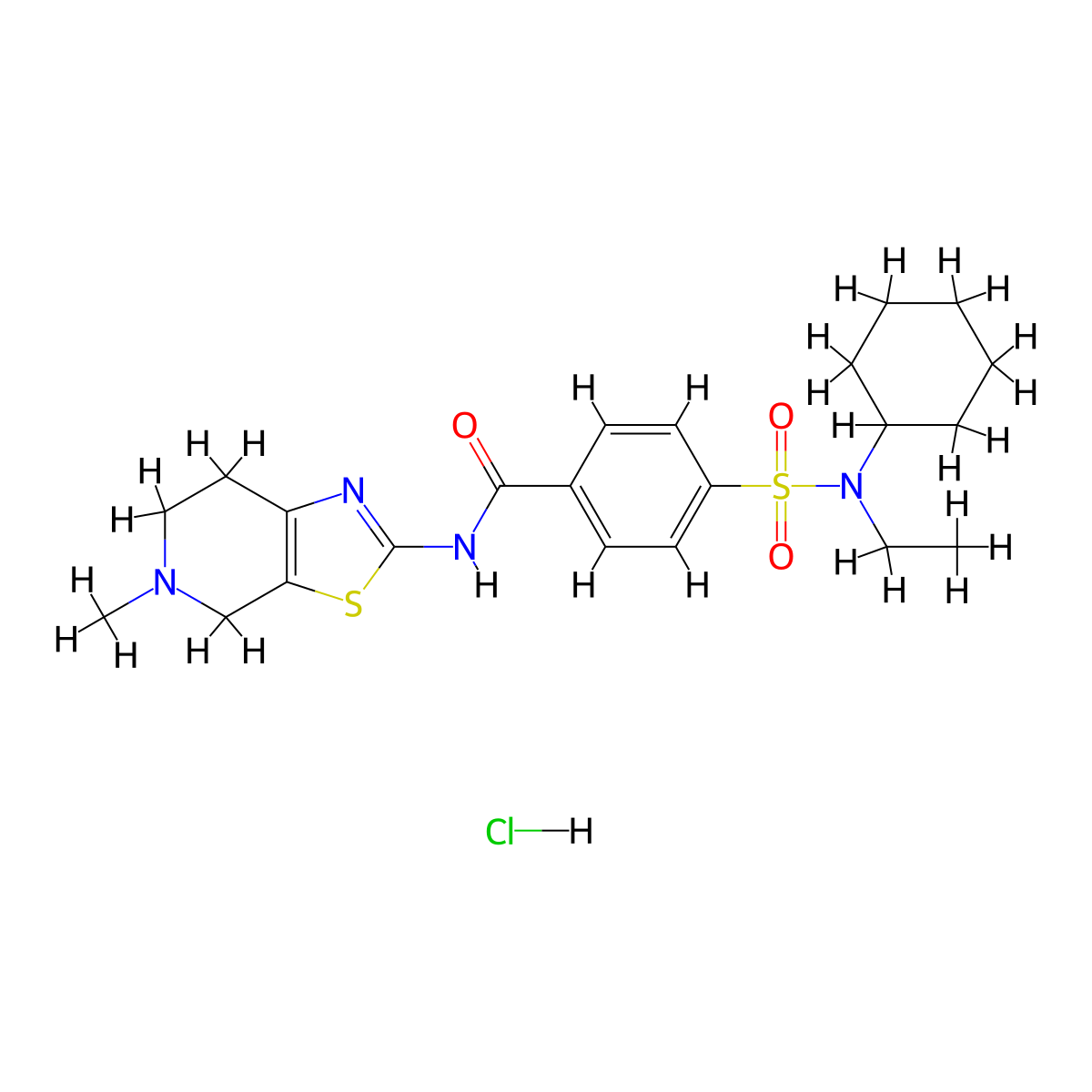 4-[cyclohexyl(ethyl)sulfamoyl]-N-{5-methyl-4H,5H,6H,7H-[1,3]thiazolo[5,4-c]pyridin-2-yl}benzamide hydrochloride molecular structure, CAS 1189907-46-7