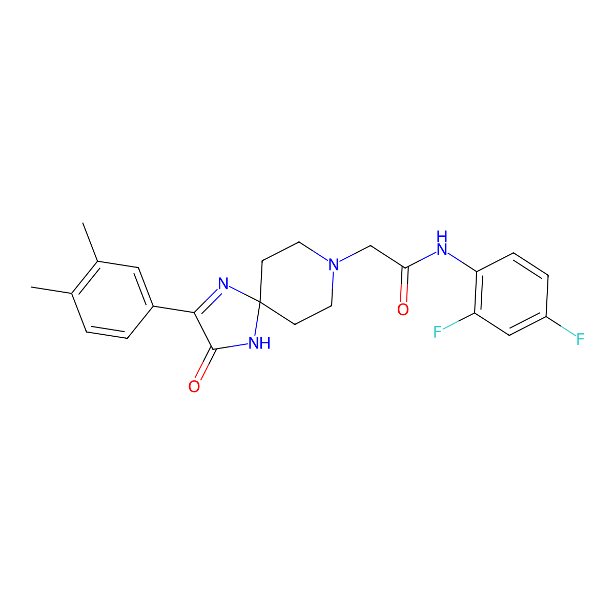N-(2,4-difluorophenyl)-2-(2-(3,4-dimethylphenyl)-3-oxo-1,4,8-triazaspiro[4.5]dec-1-en-8-yl)acetamide molecular structure, CAS 1189907-74-1