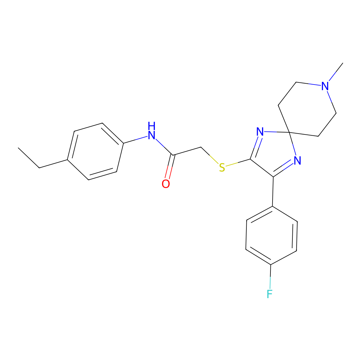 N-(4-ethylphenyl)-2-{[3-(4-fluorophenyl)-8-methyl-1,4,8-triazaspiro[4.5]deca-1,3-dien-2-yl]sulfanyl}acetamide molecular structure, CAS 1189908-15-3