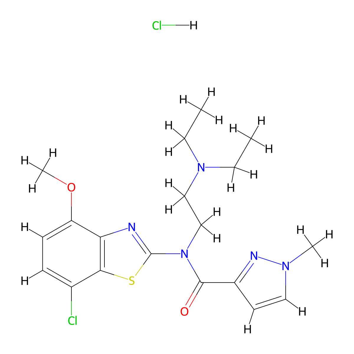 N-(7-chloro-4-methoxybenzo[d]thiazol-2-yl)-N-(2-(diethylamino)ethyl)-1-methyl-1H-pyrazole-3-carboxamide hydrochloride molecular structure, CAS 1189909-11-2