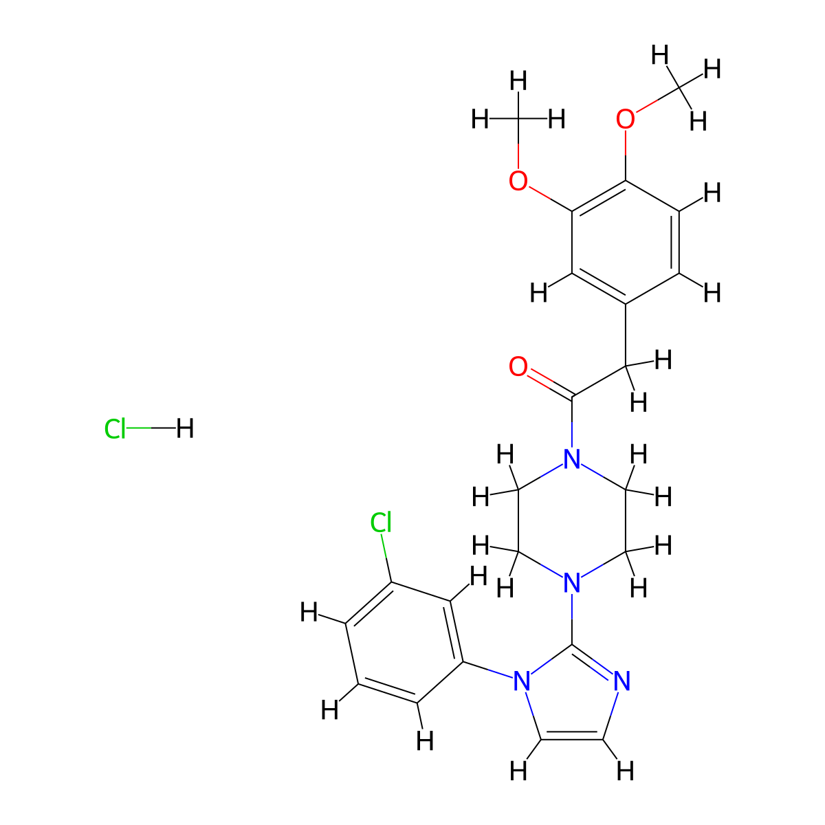 1-(4-(1-(3-chlorophenyl)-1H-imidazol-2-yl)piperazin-1-yl)-2-(3,4-dimethoxyphenyl)ethanone hydrochloride molecular structure, CAS 1189909-55-4