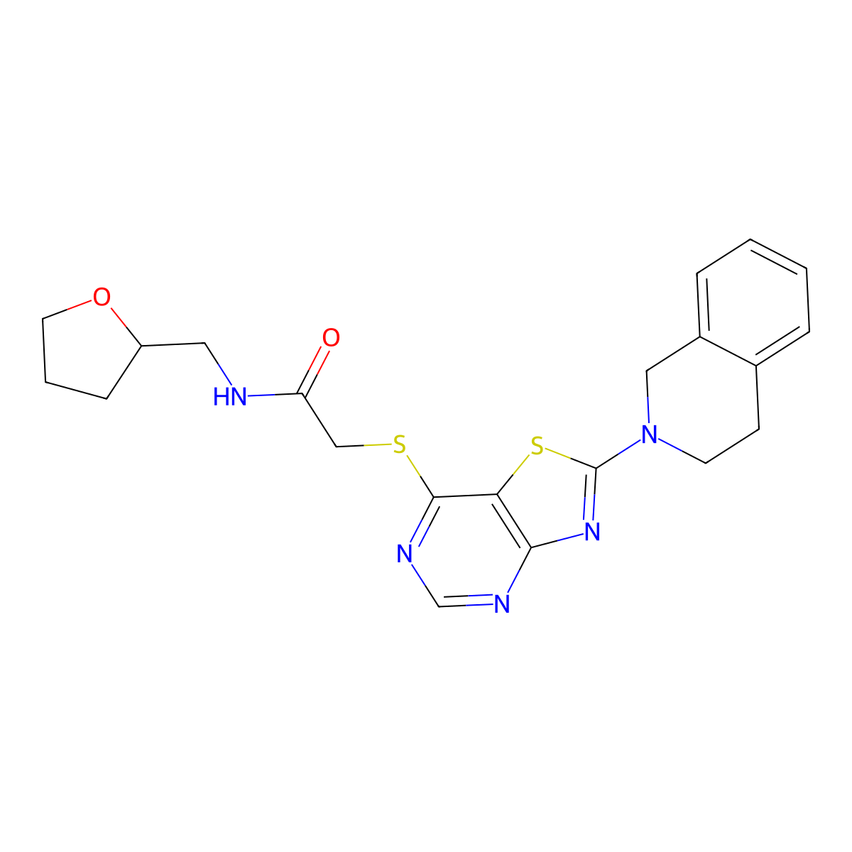 2-((2-(3,4-dihydroisoquinolin-2(1H)-yl)thiazolo[4,5-d]pyrimidin-7-yl)thio)-N-((tetrahydrofuran-2-yl)methyl)acetamide molecular structure, CAS 1189909-64-5