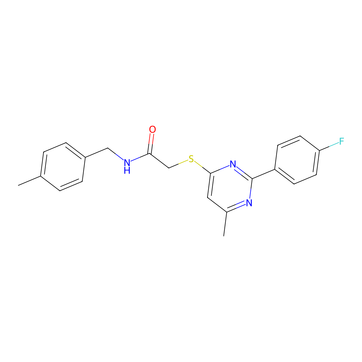 2-{[2-(4-fluorophenyl)-6-methylpyrimidin-4-yl]sulfanyl}-N-(4-methylbenzyl)acetamide molecular structure, CAS 1189910-41-5