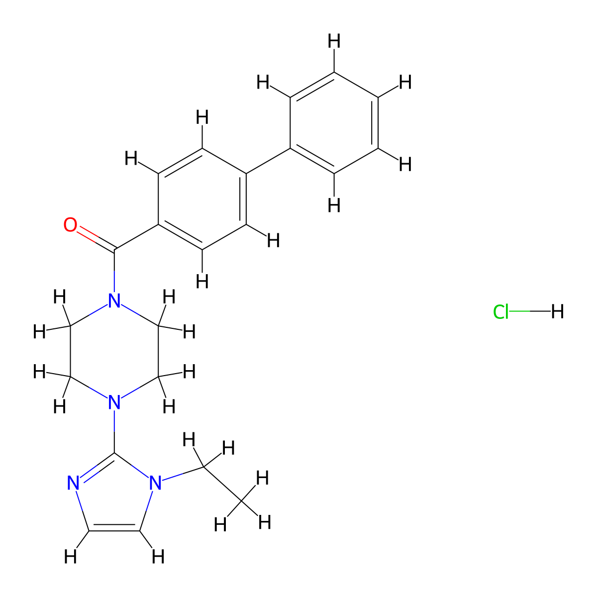 [1,1'-biphenyl]-4-yl(4-(1-ethyl-1H-imidazol-2-yl)piperazin-1-yl)methanone hydrochloride molecular structure, CAS 1189910-48-2