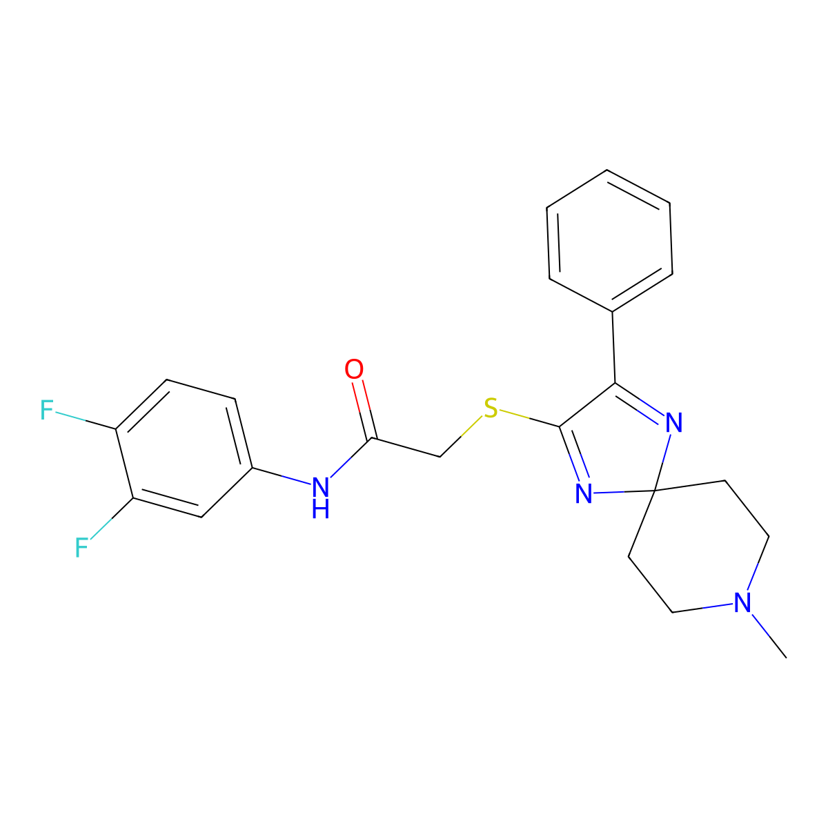 N-(3,4-difluorophenyl)-2-((8-methyl-3-phenyl-1,4,8-triazaspiro[4.5]deca-1,3-dien-2-yl)thio)acetamide molecular structure, CAS 1189910-77-7