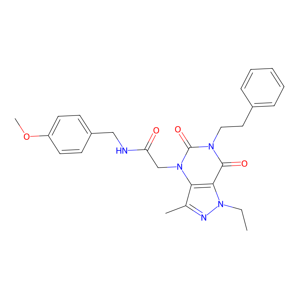 2-(1-ethyl-3-methyl-5,7-dioxo-6-phenethyl-6,7-dihydro-1H-pyrazolo[4,3-d]pyrimidin-4(5H)-yl)-N-(4-methoxybenzyl)acetamide molecular structure, CAS 1189911-20-3
