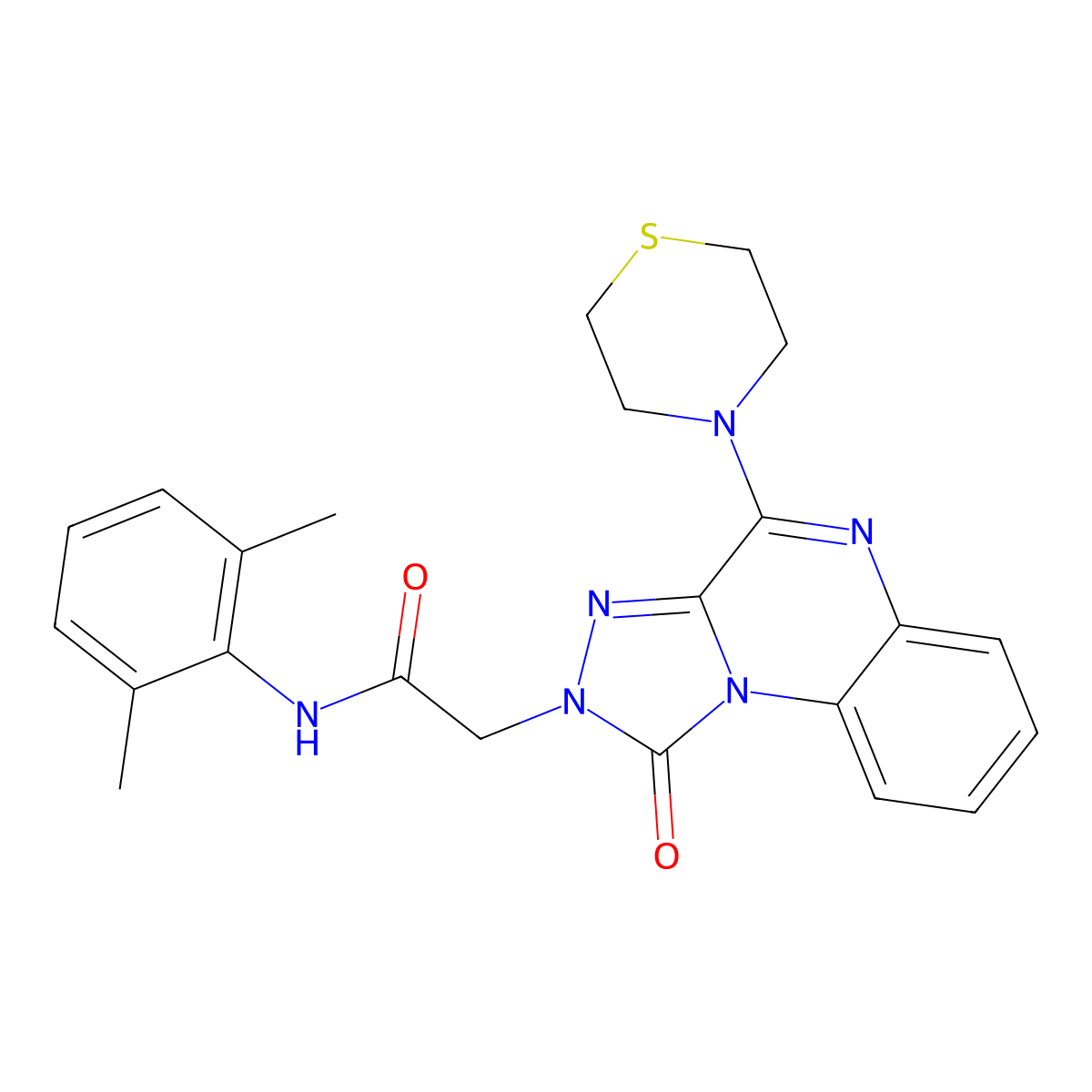 N-(2,6-dimethylphenyl)-2-[1-oxo-4-(thiomorpholin-4-yl)-1H,2H-[1,2,4]triazolo[4,3-a]quinoxalin-2-yl]acetamide molecular structure, CAS 1189911-61-2