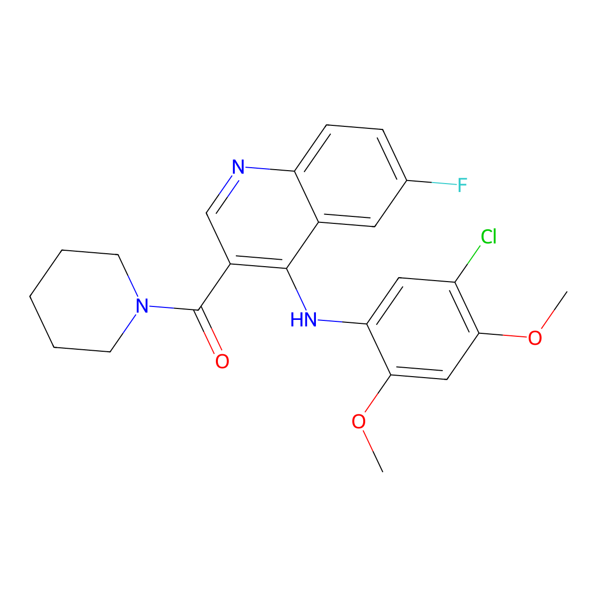 (4-((5-Chloro-2,4-dimethoxyphenyl)amino)-6-fluoroquinolin-3-yl)(piperidin-1-yl)methanone molecular structure, CAS 1189911-96-3