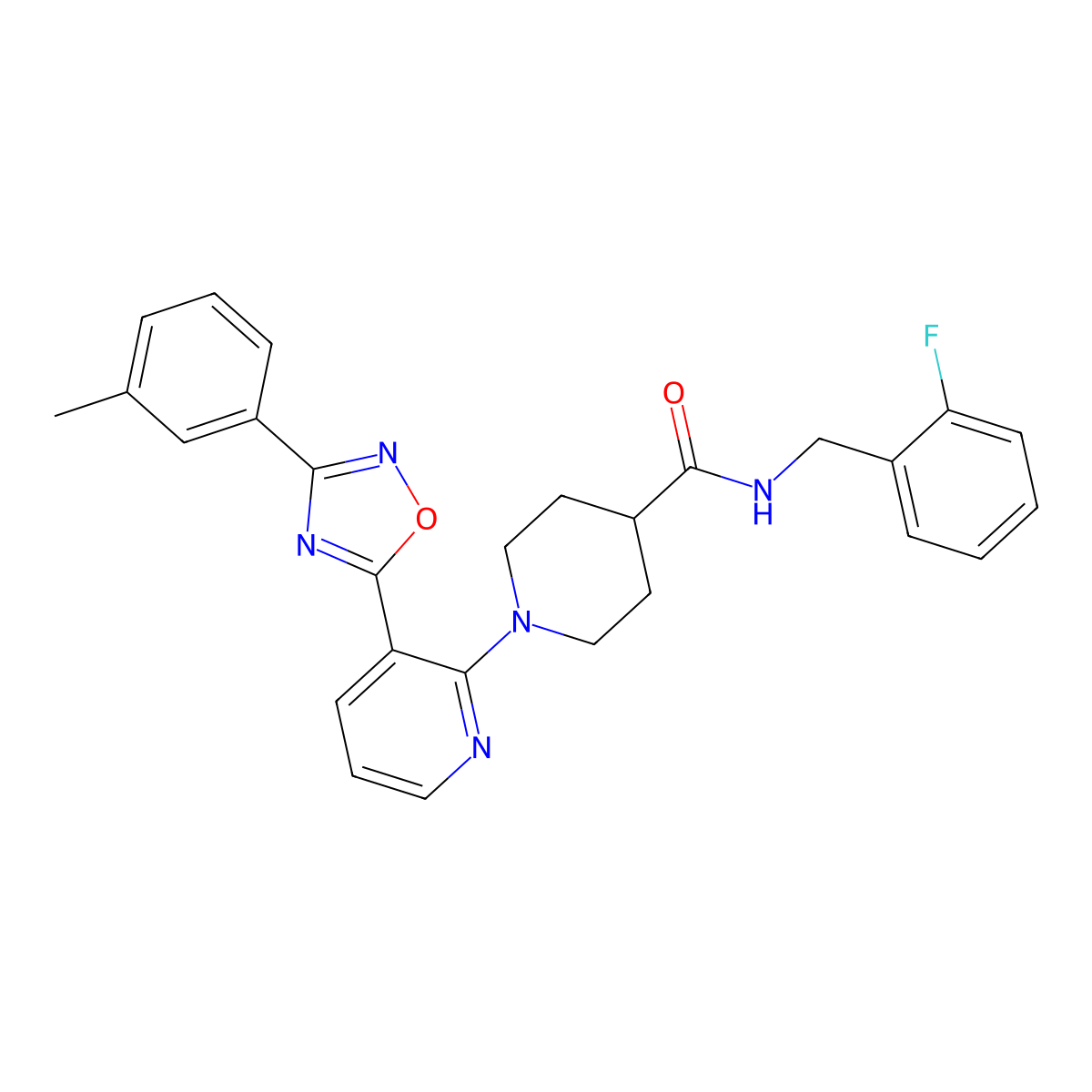 N-(2-fluorobenzyl)-1-(3-(3-(m-tolyl)-1,2,4-oxadiazol-5-yl)pyridin-2-yl)piperidine-4-carboxamide molecular structure, CAS 1189911-99-6