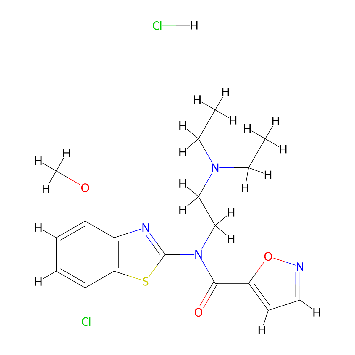 N-(7-chloro-4-methoxybenzo[d]thiazol-2-yl)-N-(2-(diethylamino)ethyl)isoxazole-5-carboxamide hydrochloride molecular structure, CAS 1189913-13-0