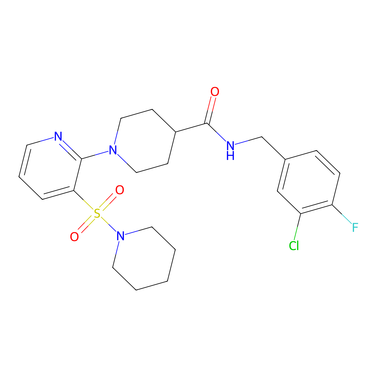 N-[(3-chloro-4-fluorophenyl)methyl]-1-[3-(piperidine-1-sulfonyl)pyridin-2-yl]piperidine-4-carboxamide molecular structure, CAS 1189914-85-9