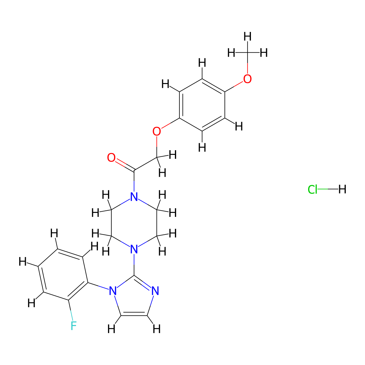 1-(4-(1-(2-fluorophenyl)-1H-imidazol-2-yl)piperazin-1-yl)-2-(4-methoxyphenoxy)ethanone hydrochloride molecular structure, CAS 1189915-64-7