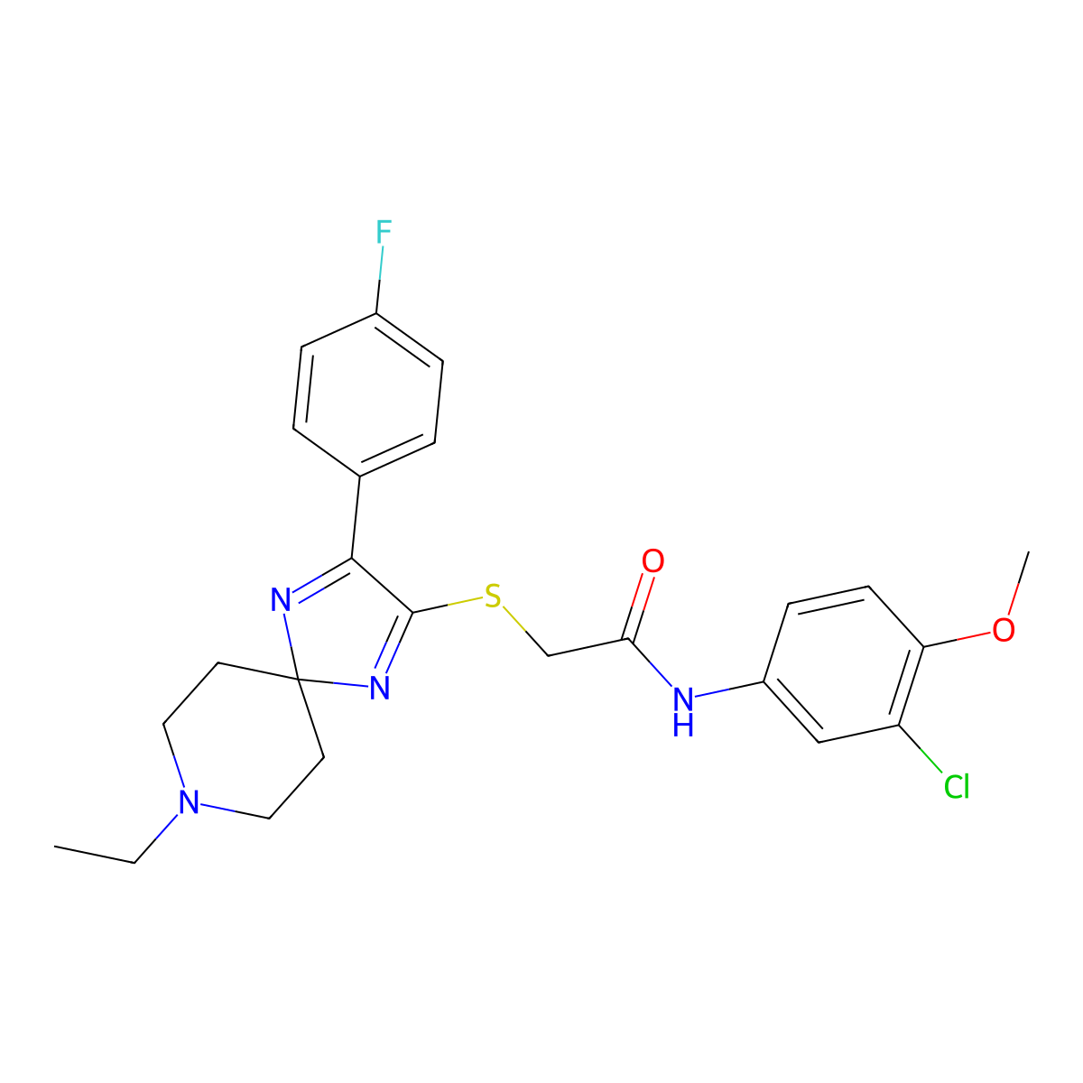N-(3-Chloro-4-methoxyphenyl)-2-{[8-ethyl-3-(4-fluorophenyl)-1,4,8-triazaspiro[4.5]deca-1,3-dien-2-YL]sulfanyl}acetamide molecular structure, CAS 1189916-16-2