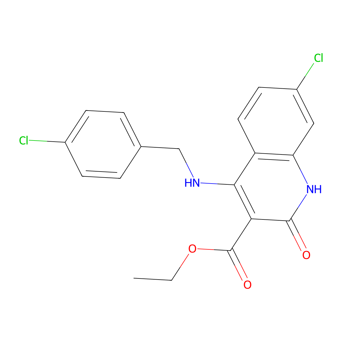 Ethyl 7-chloro-4-((4-chlorobenzyl)amino)-2-oxo-1,2-dihydroquinoline-3-carboxylate molecular structure, CAS 1189916-34-4