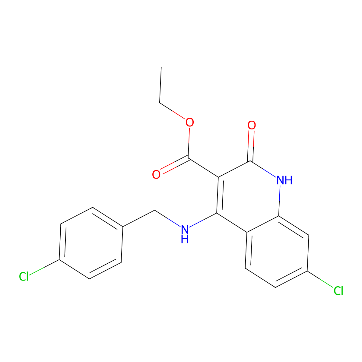 Ethyl 7-chloro-4-((4-chlorobenzyl)amino)-2-oxo-1,2-dihydroquinoline-3-carboxylate molecular structure, CAS 1189916-34-4