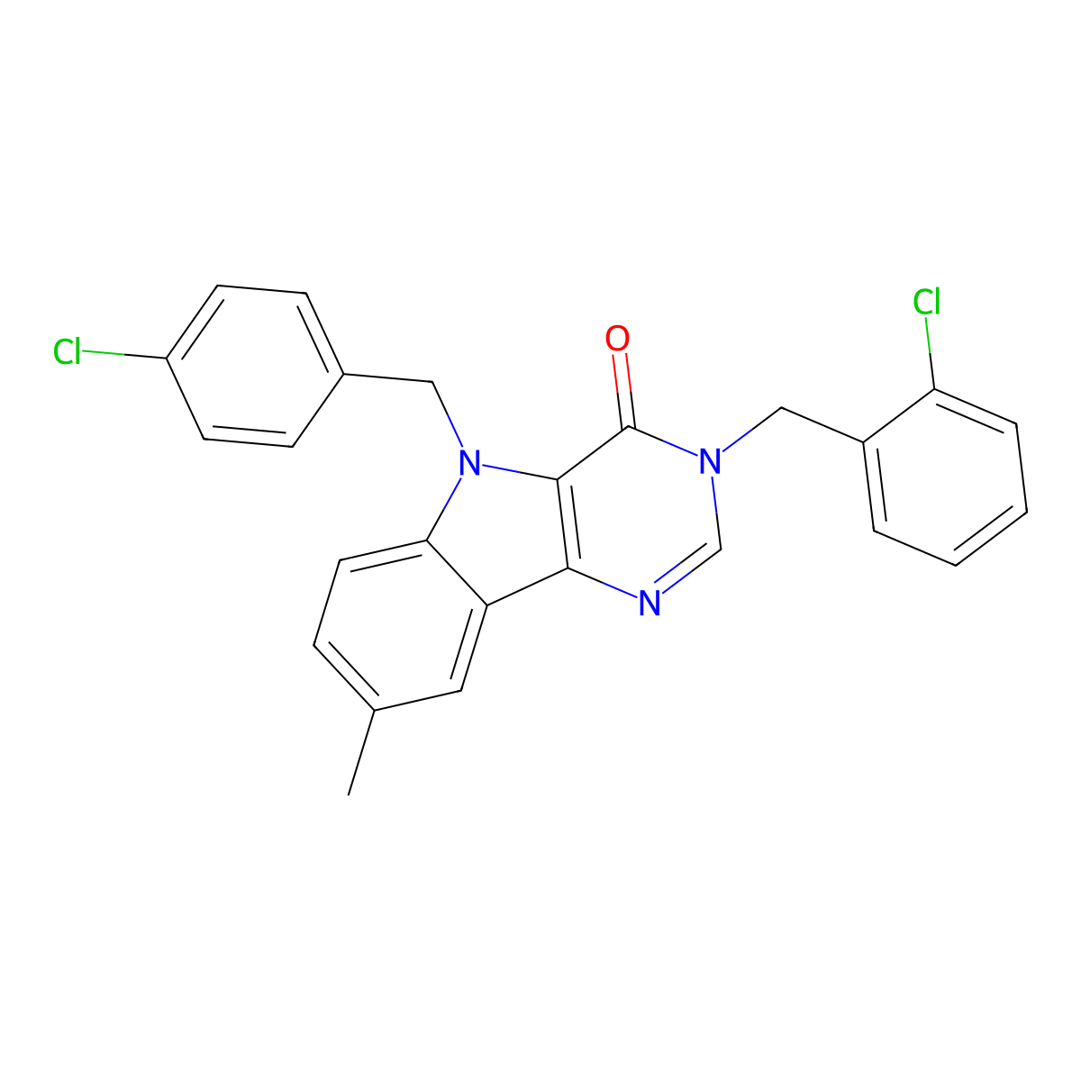 3-(2-chlorobenzyl)-5-(4-chlorobenzyl)-8-methyl-3H-pyrimido[5,4-b]indol-4(5H)-one molecular structure, CAS 1189917-42-7