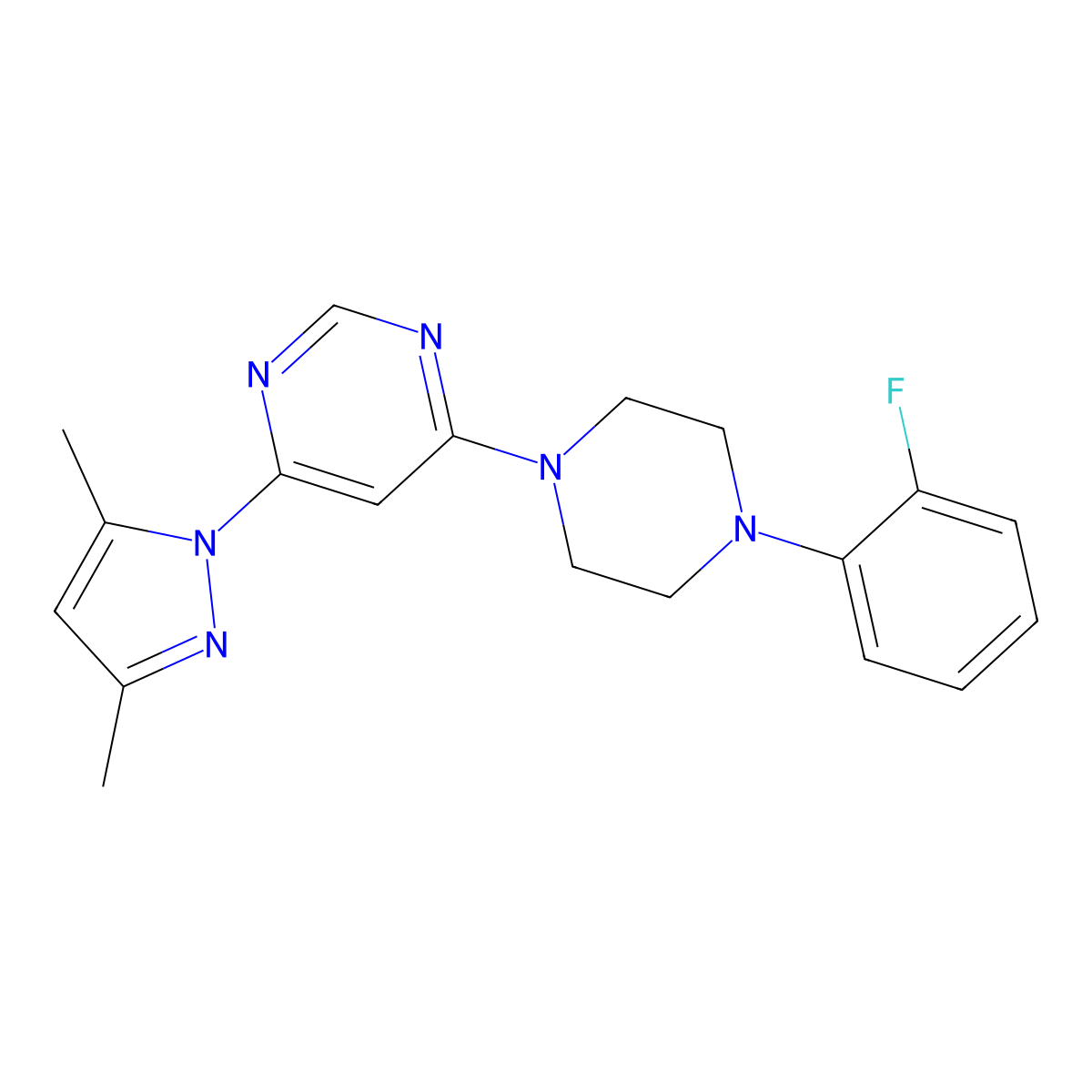 4-(3,5-dimethyl-1H-pyrazol-1-yl)-6-[4-(2-fluorophenyl)piperazin-1-yl]pyrimidine molecular structure, CAS 1189917-46-1