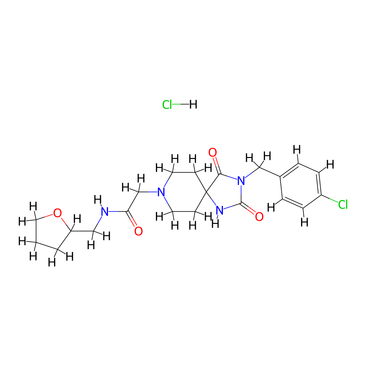 2-(3-(4-chlorobenzyl)-2,4-dioxo-1,3,8-triazaspiro[4.5]decan-8-yl)-N-((tetrahydrofuran-2-yl)methyl)acetamide hydrochloride molecular structure, CAS 1189917-57-4