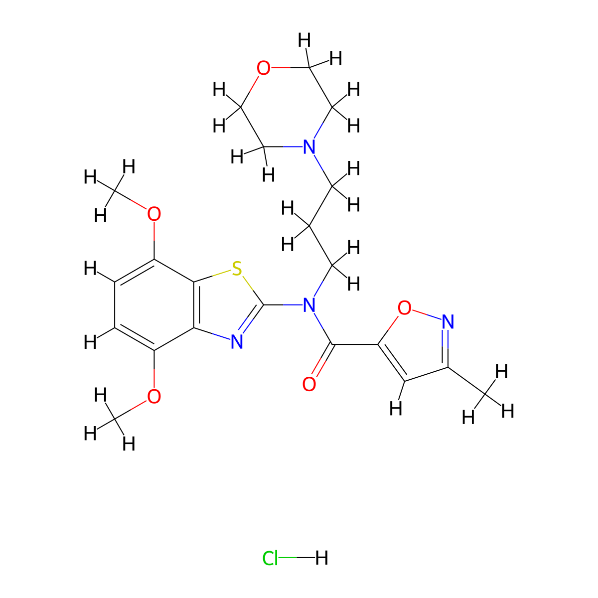 N-(4,7-dimethoxybenzo[d]thiazol-2-yl)-3-methyl-N-(3-morpholinopropyl)isoxazole-5-carboxamide hydrochloride molecular structure, CAS 1189918-28-2