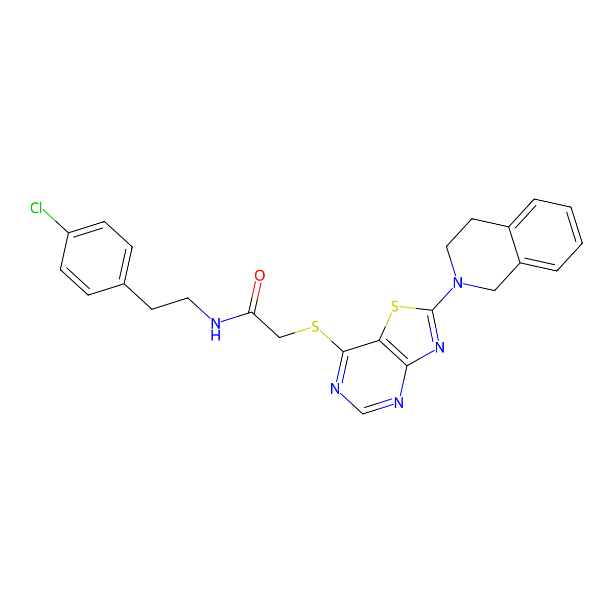 N-(4-chlorophenethyl)-2-((2-(3,4-dihydroisoquinolin-2(1H)-yl)thiazolo[4,5-d]pyrimidin-7-yl)thio)acetamide molecular structure, CAS 1189918-48-6