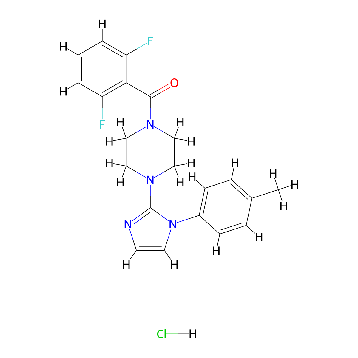 (2,6-difluorophenyl)(4-(1-(p-tolyl)-1H-imidazol-2-yl)piperazin-1-yl)methanone hydrochloride molecular structure, CAS 1189919-06-9