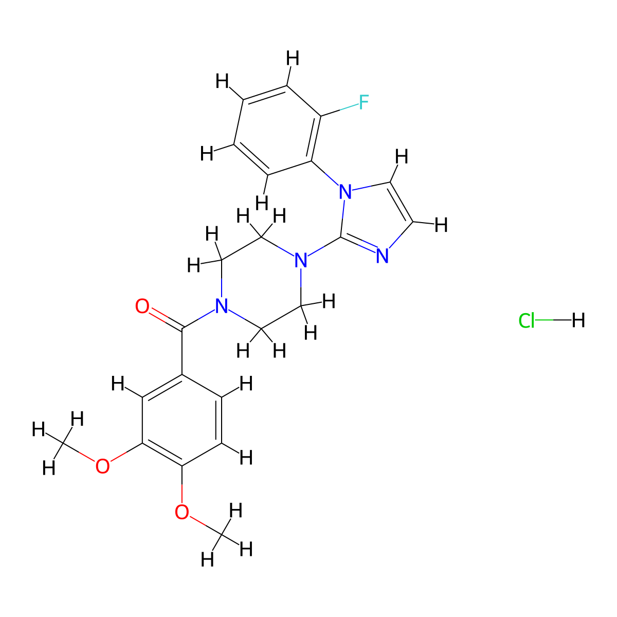 (3,4-dimethoxyphenyl)(4-(1-(2-fluorophenyl)-1H-imidazol-2-yl)piperazin-1-yl)methanone hydrochloride molecular structure, CAS 1189919-94-5