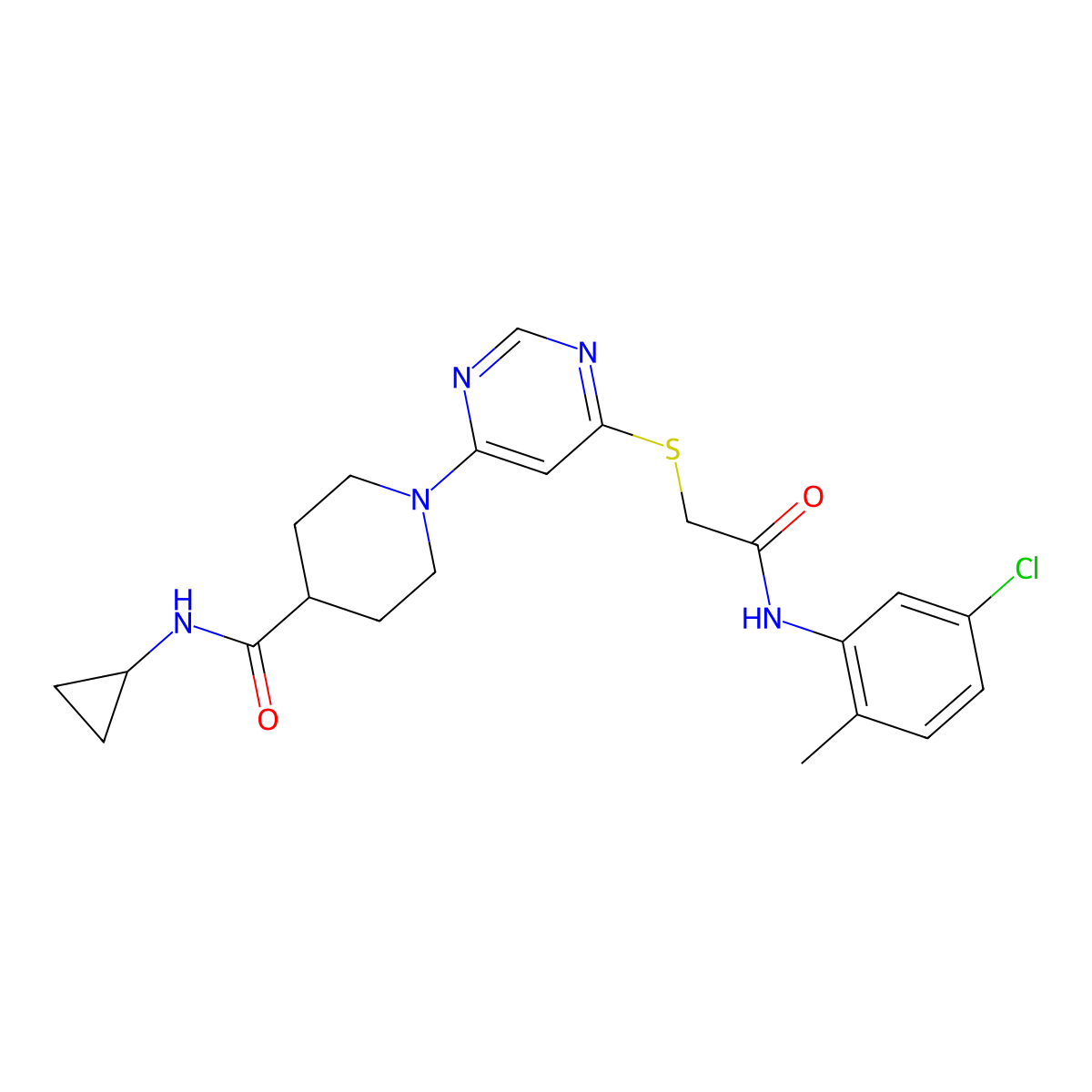 1-[6-({[(5-chloro-2-methylphenyl)carbamoyl]methyl}sulfanyl)pyrimidin-4-yl]-N-cyclopropylpiperidine-4-carboxamide molecular structure, CAS 1189920-65-7