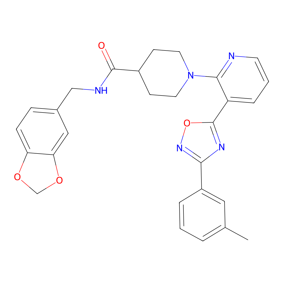 N-[(2H-1,3-benzodioxol-5-yl)methyl]-1-{3-[3-(3-methylphenyl)-1,2,4-oxadiazol-5-yl]pyridin-2-yl}piperidine-4-carboxamide molecular structure, CAS 1189920-90-8