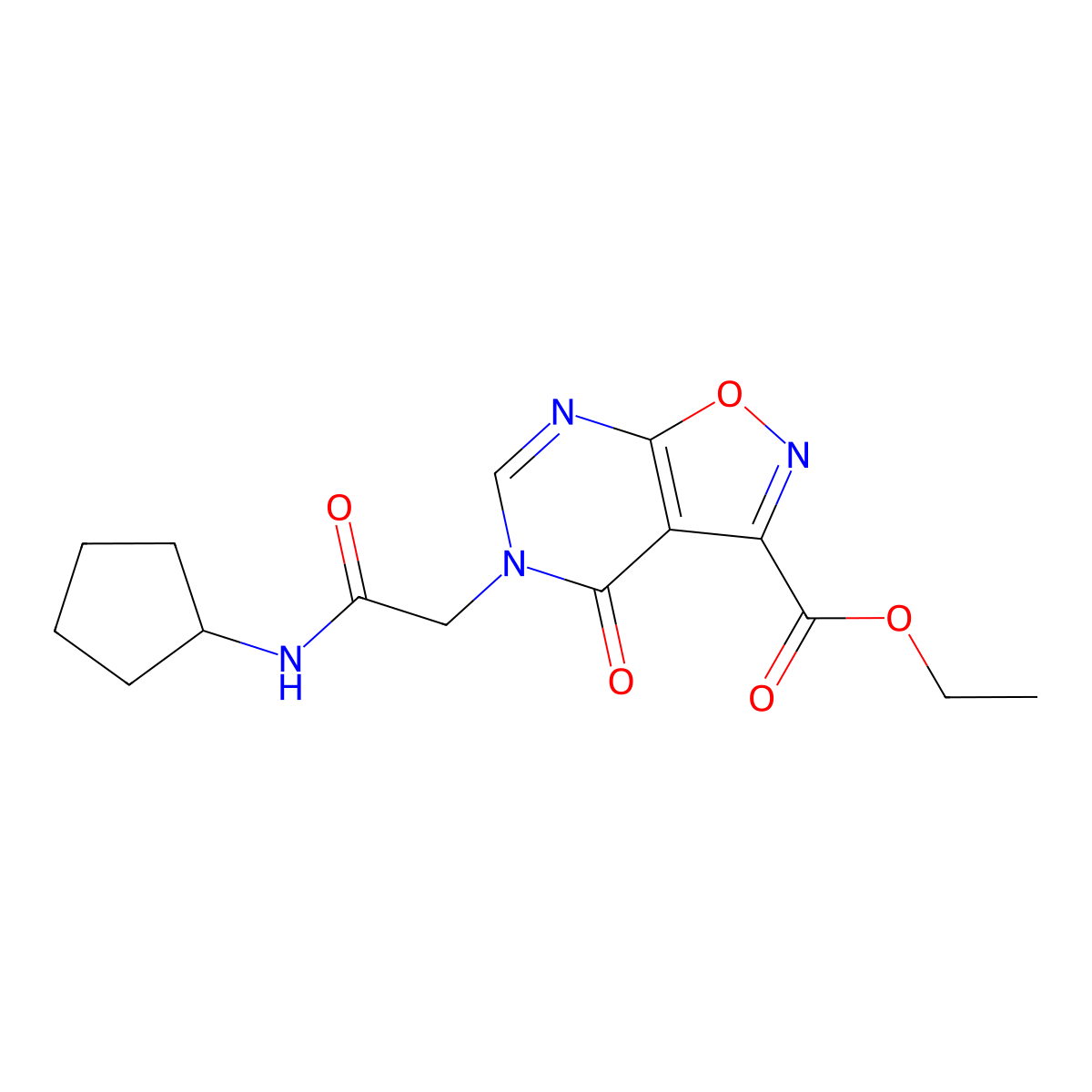 Ethyl 5-[2-(cyclopentylamino)-2-oxoethyl]-4-oxo-4,5-dihydroisoxazolo[5,4-d]pyrimidine-3-carboxylate molecular structure, CAS 1189921-13-8