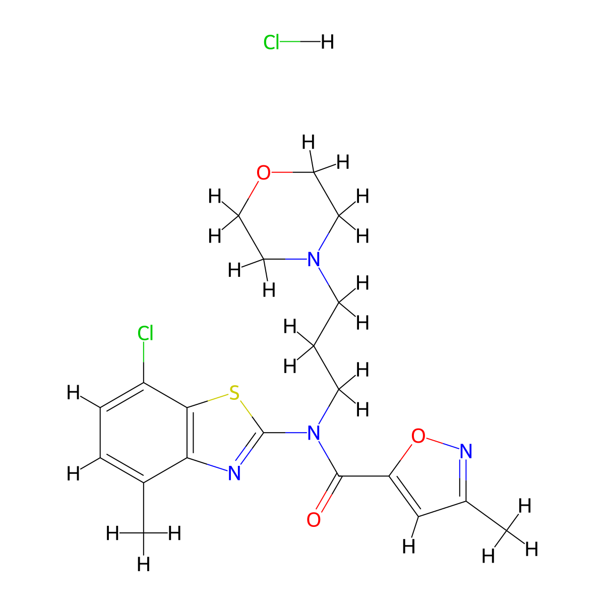 N-(7-chloro-4-methylbenzo[d]thiazol-2-yl)-3-methyl-N-(3-morpholinopropyl)isoxazole-5-carboxamide hydrochloride molecular structure, CAS 1189921-37-6
