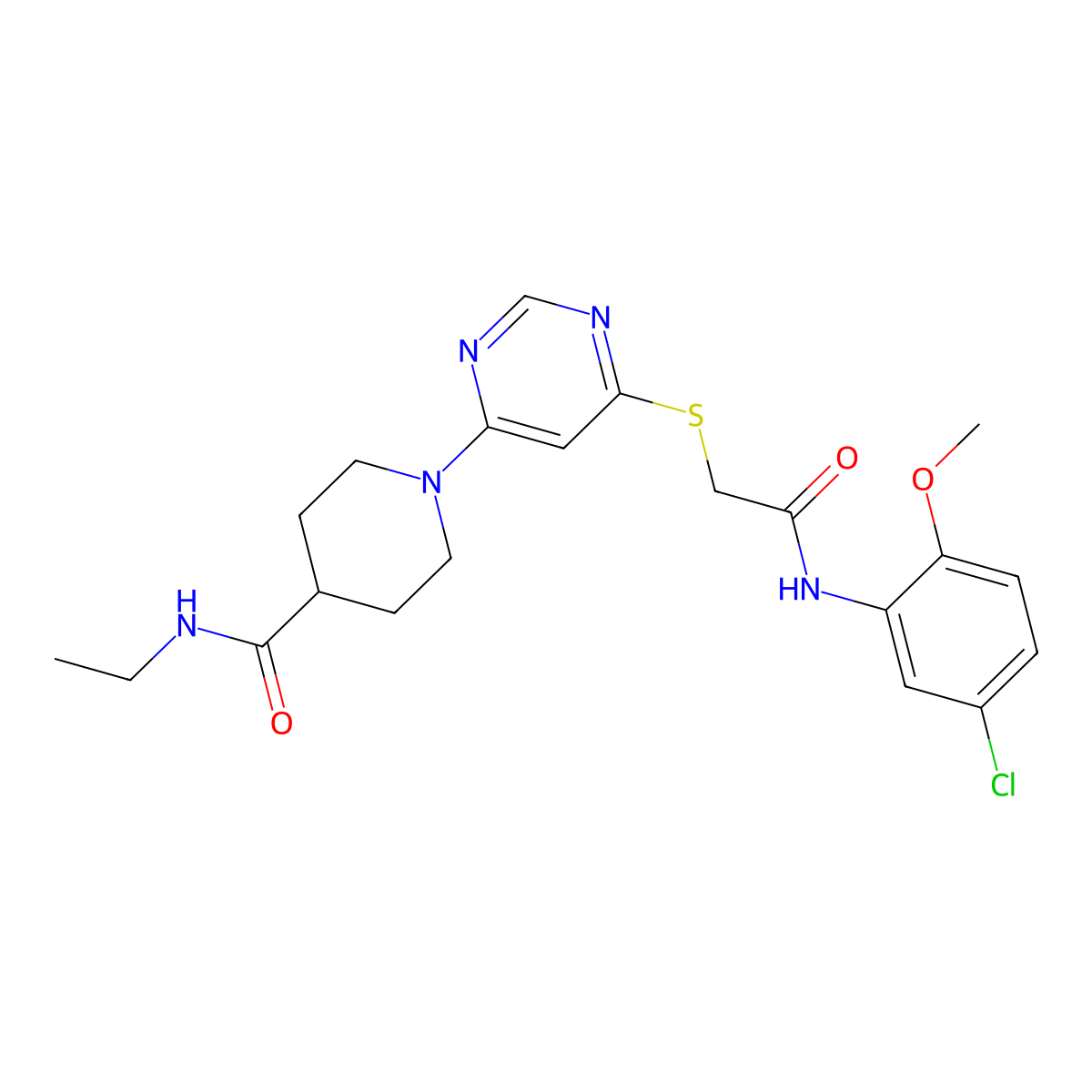 1-(6-((2-((5-chloro-2-methoxyphenyl)amino)-2-oxoethyl)thio)pyrimidin-4-yl)-N-ethylpiperidine-4-carboxamide molecular structure, CAS 1189921-55-8
