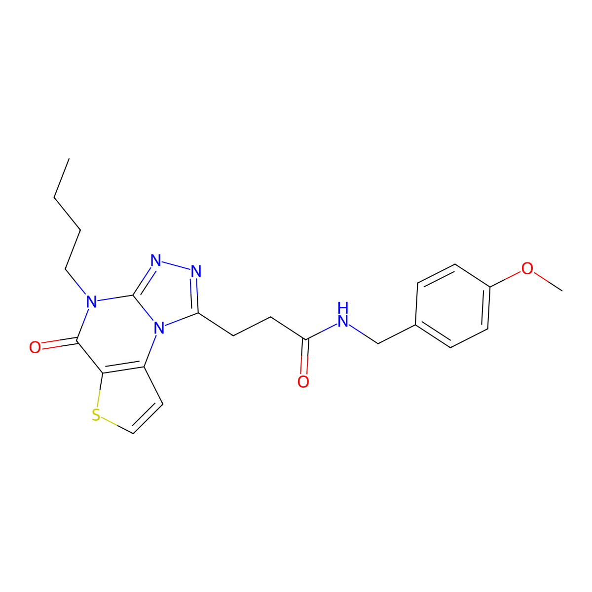 3-{8-butyl-7-oxo-5-thia-1,8,10,11-tetraazatricyclo[7.3.0.0^{2,6}]dodeca-2(6),3,9,11-tetraen-12-yl}-N-[(4-methoxyphenyl)methyl]propanamide molecular structure, CAS 1189921-72-9