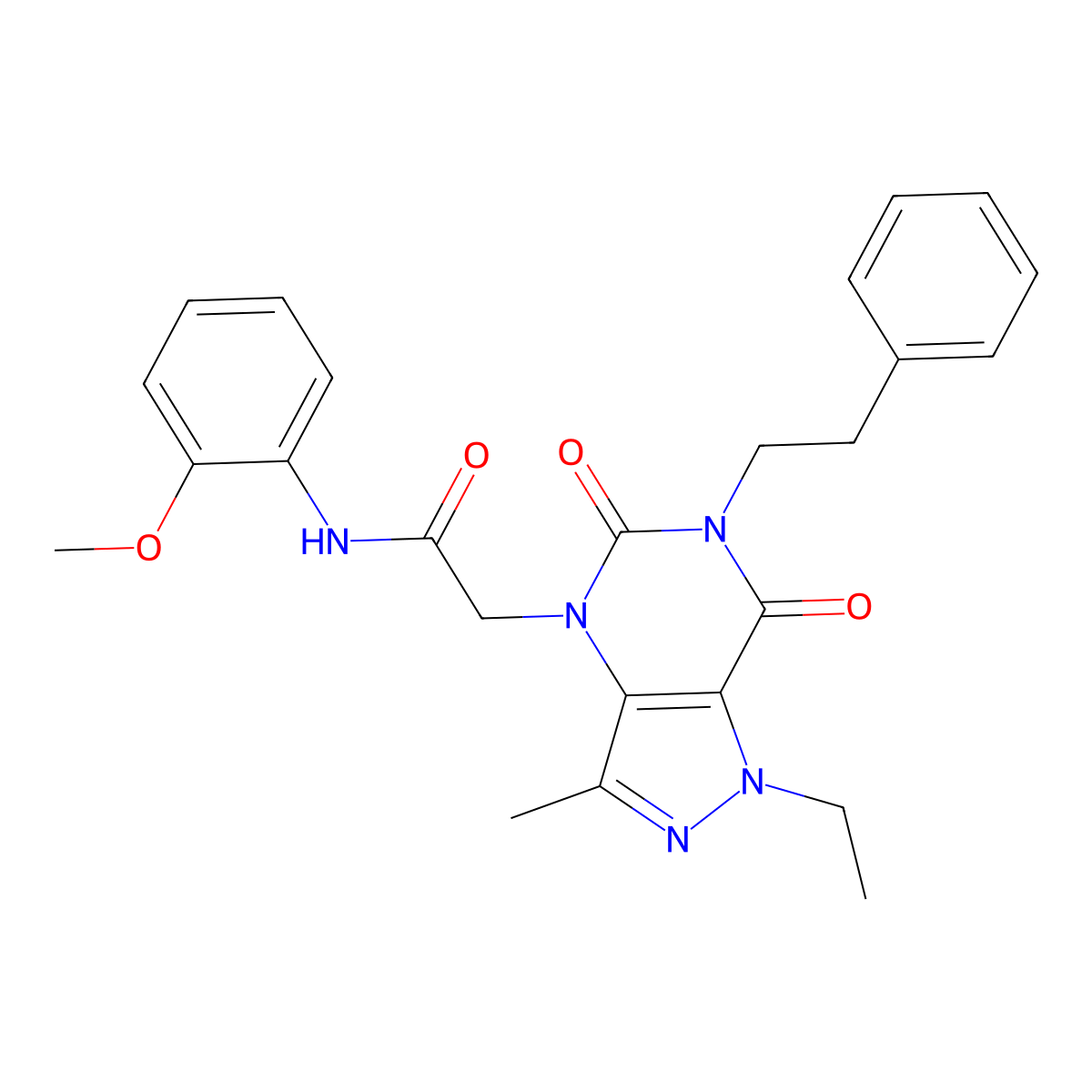 2-(1-ethyl-3-methyl-5,7-dioxo-6-phenethyl-6,7-dihydro-1H-pyrazolo[4,3-d]pyrimidin-4(5H)-yl)-N-(2-methoxyphenyl)acetamide molecular structure, CAS 1189923-75-8