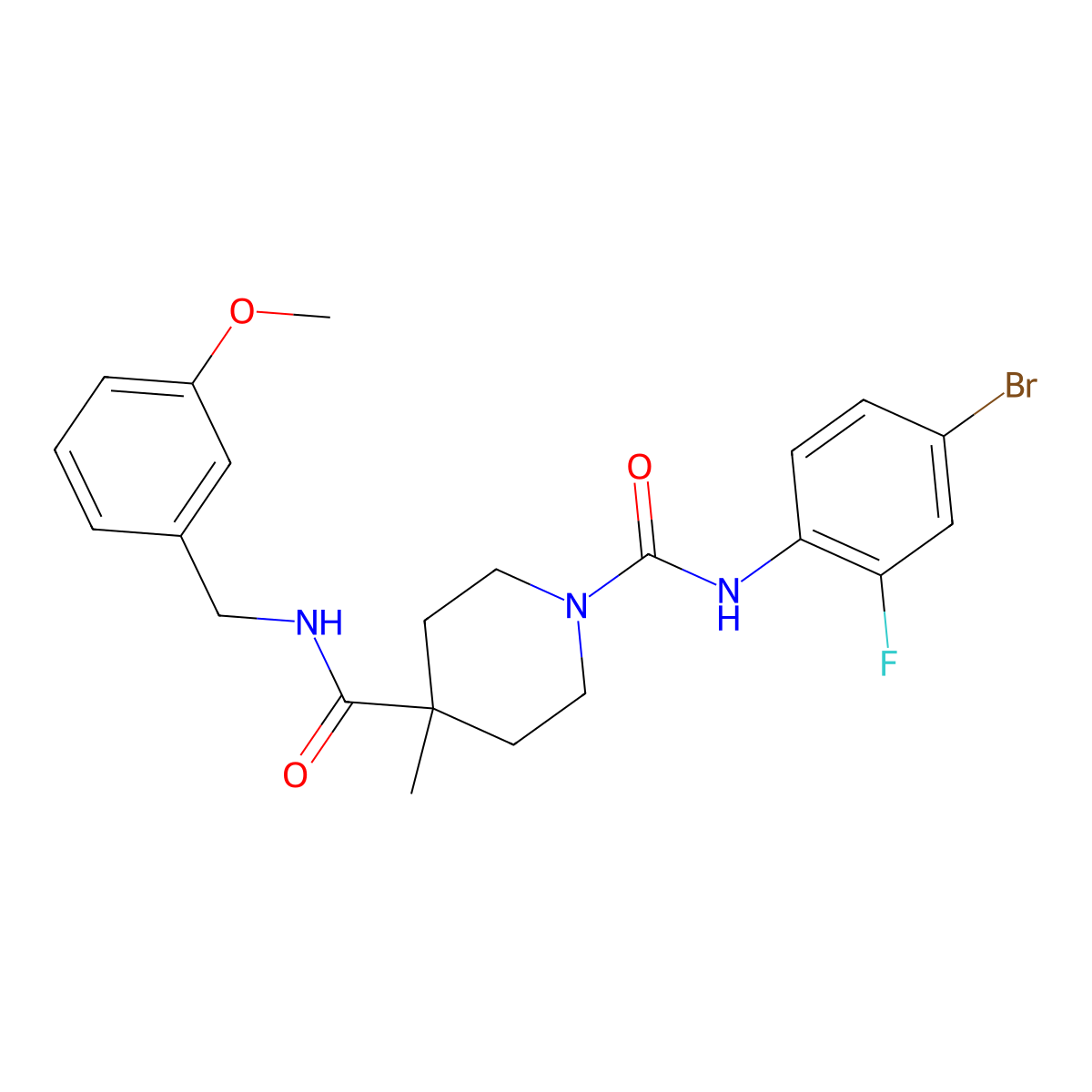 N~1~-(4-bromo-2-fluorophenyl)-N~4~-(3-methoxybenzyl)-4-methylpiperidine-1,4-dicarboxamide molecular structure, CAS 1189924-81-9