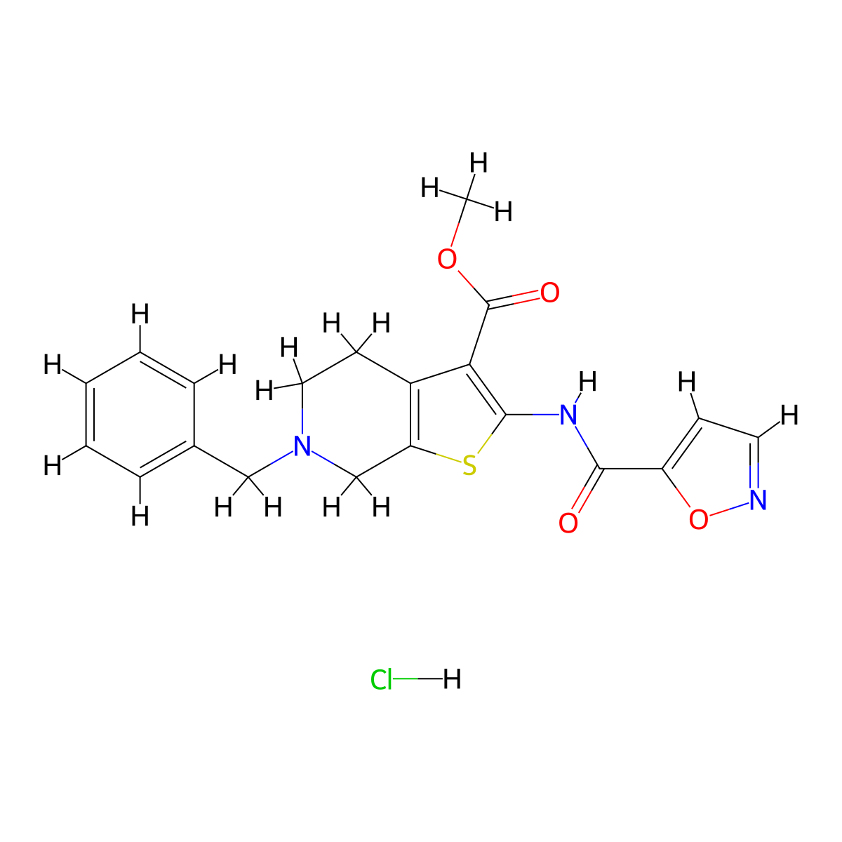 Methyl 6-benzyl-2-(isoxazole-5-carboxamido)-4,5,6,7-tetrahydrothieno[2,3-c]pyridine-3-carboxylate hydrochloride molecular structure, CAS 1189925-24-3