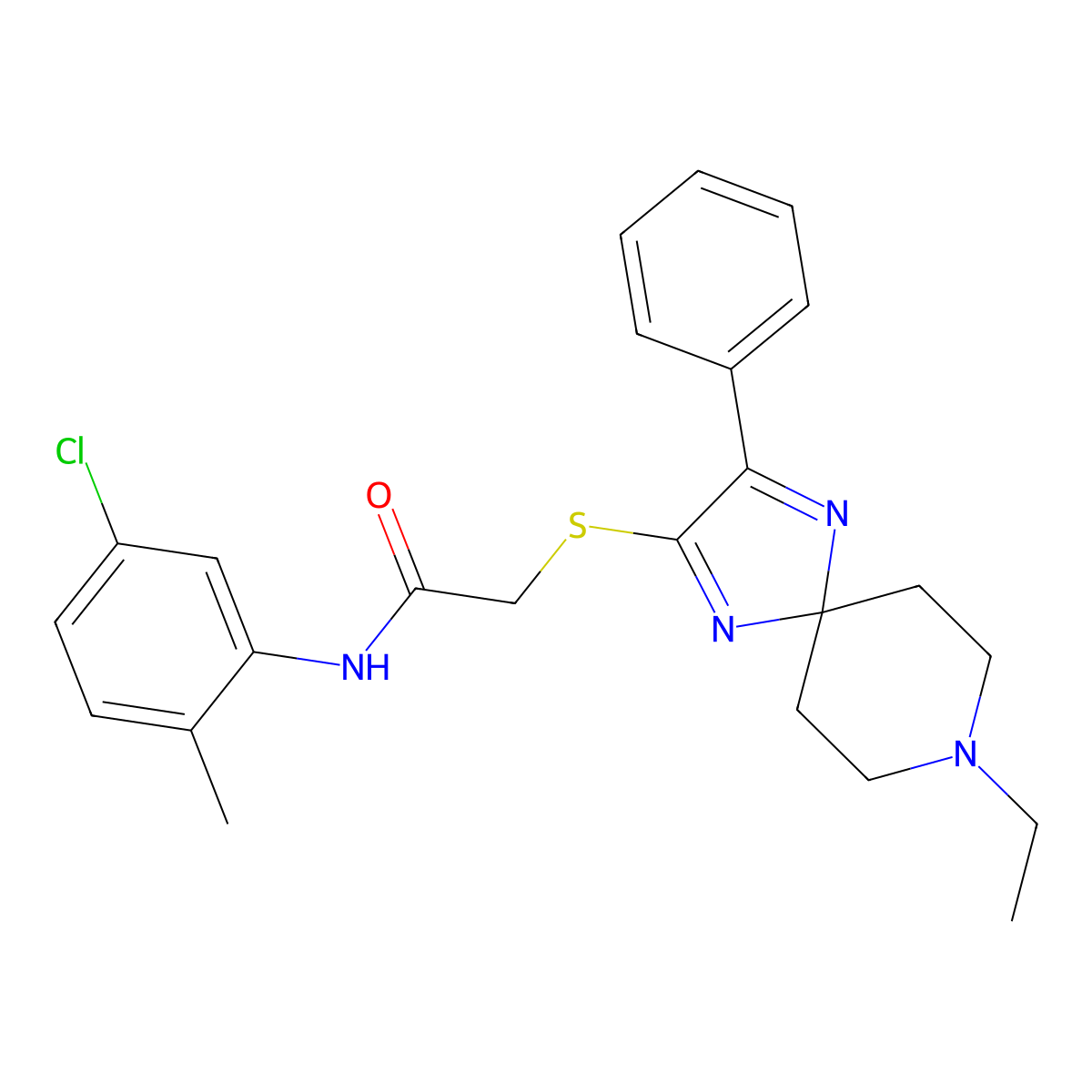 N-(5-chloro-2-methylphenyl)-2-((8-ethyl-3-phenyl-1,4,8-triazaspiro[4.5]deca-1,3-dien-2-yl)thio)acetamide molecular structure, CAS 1189925-55-0