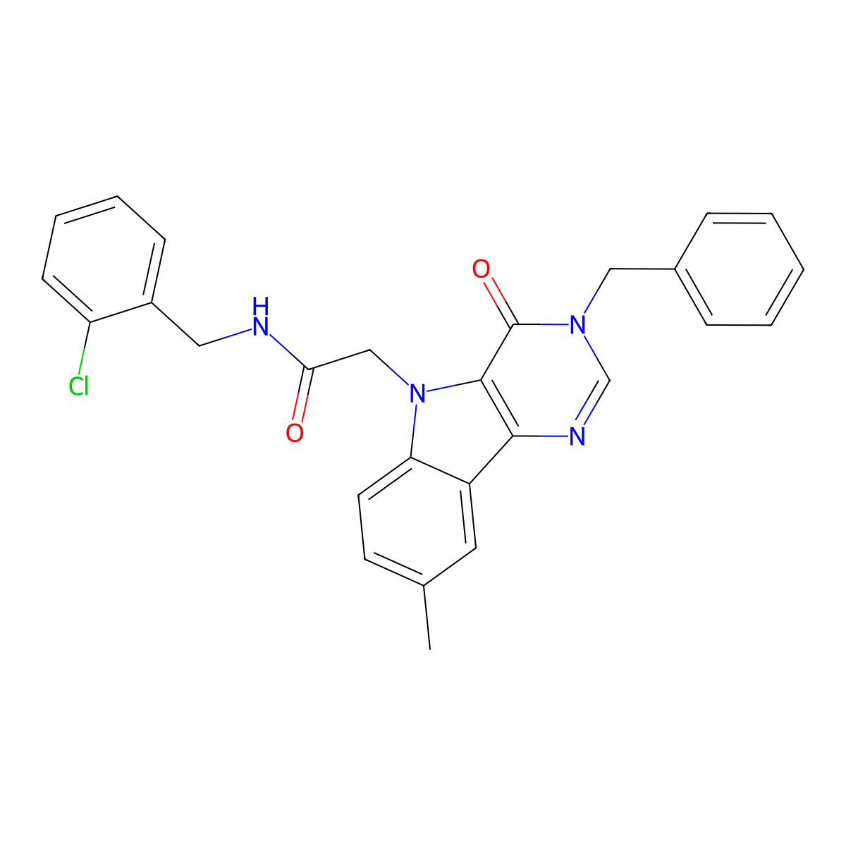 2-(3-benzyl-8-methyl-4-oxo-3H-pyrimido[5,4-b]indol-5(4H)-yl)-N-(2-chlorobenzyl)acetamide molecular structure, CAS 1189925-71-0