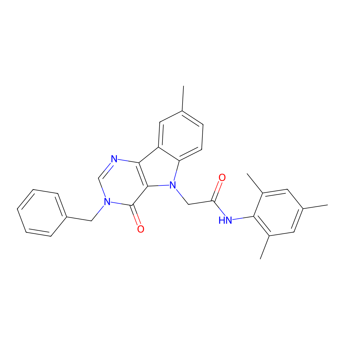 2-(3-benzyl-8-methyl-4-oxo-3H-pyrimido[5,4-b]indol-5(4H)-yl)-N-mesitylacetamide molecular structure, CAS 1189925-87-8