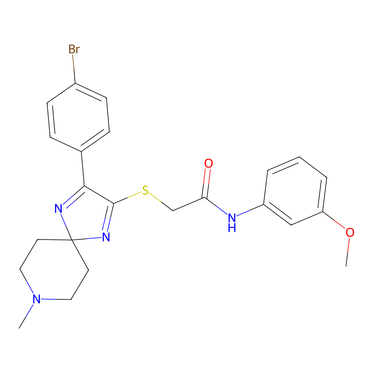 2-((3-(4-bromophenyl)-8-methyl-1,4,8-triazaspiro[4.5]deca-1,3-dien-2-yl)thio)-N-(3-methoxyphenyl)acetamide molecular structure, CAS 1189926-10-0