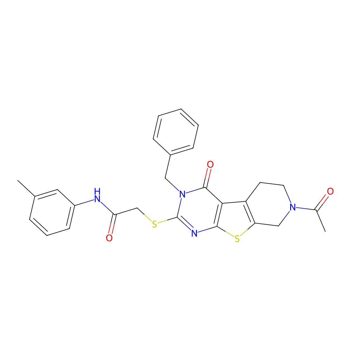 2-({11-acetyl-4-benzyl-3-oxo-8-thia-4,6,11-triazatricyclo[7.4.0.0^{2,7}]trideca-1(9),2(7),5-trien-5-yl}sulfanyl)-N-(3-methylphenyl)acetamide molecular structure, CAS 1189926-11-1