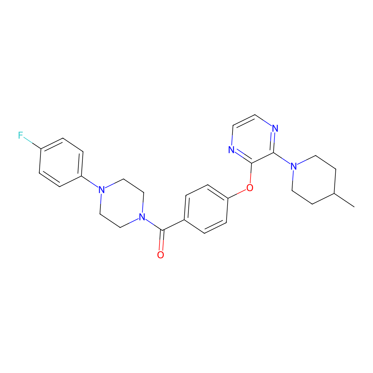 (4-(4-Fluorophenyl)piperazin-1-yl)(4-((3-(4-methylpiperidin-1-yl)pyrazin-2-yl)oxy)phenyl)methanone molecular structure, CAS 1189926-27-9