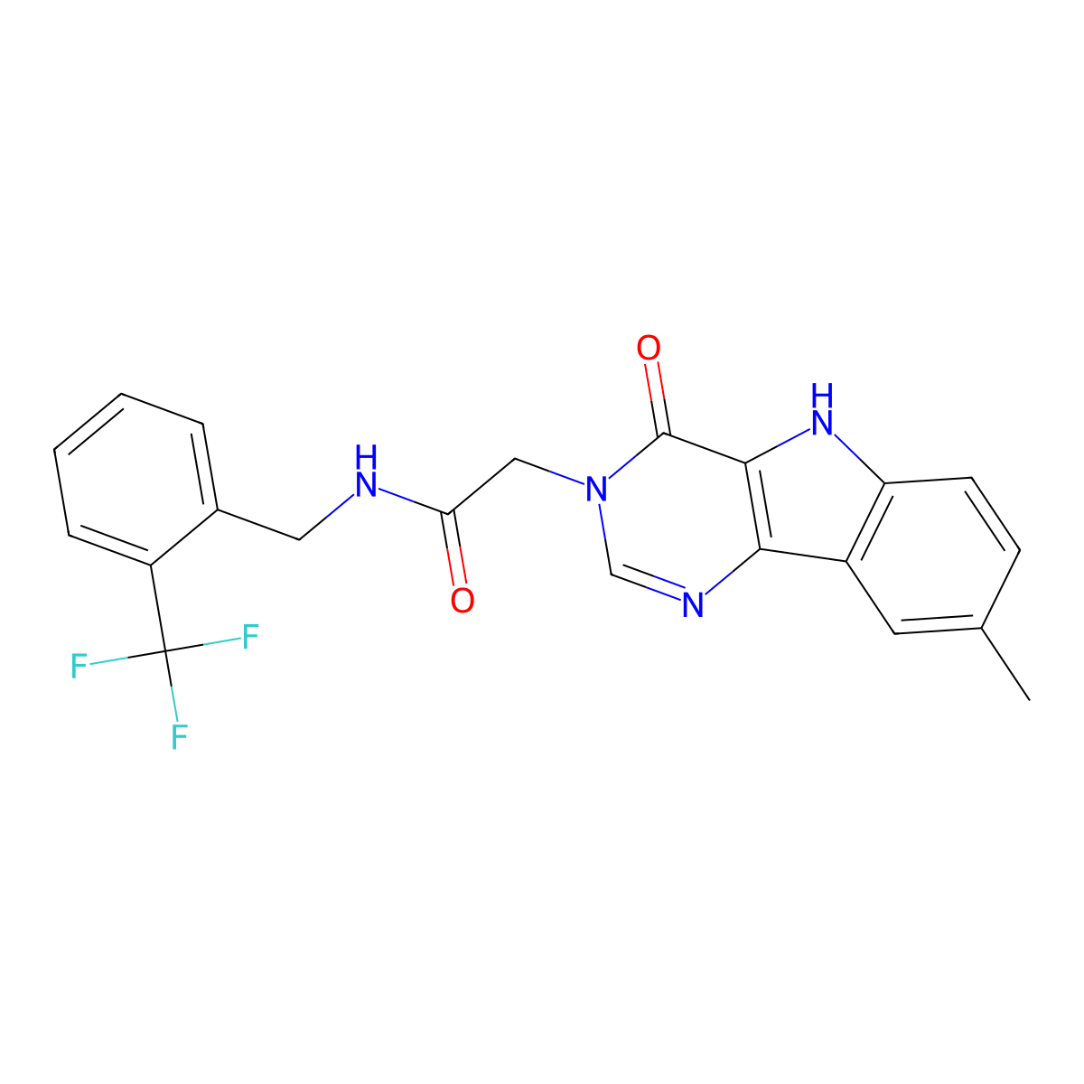 2-{8-methyl-4-oxo-3H,4H,5H-pyrimido[5,4-b]indol-3-yl}-N-{[2-(trifluoromethyl)phenyl]methyl}acetamide molecular structure, CAS 1189926-73-5