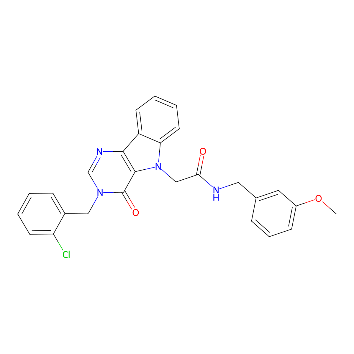 2-(3-(2-chlorobenzyl)-4-oxo-3H-pyrimido[5,4-b]indol-5(4H)-yl)-N-(3-methoxybenzyl)acetamide molecular structure, CAS 1189927-91-0